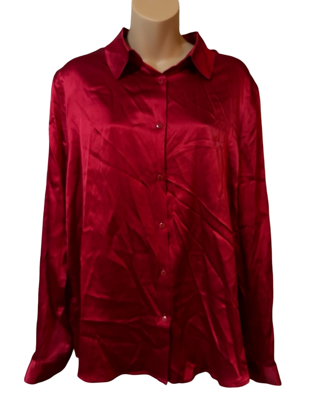 SILKSILKY XL Red Mulberry Silk Spandex Stretch Button Down Blouse Shirt